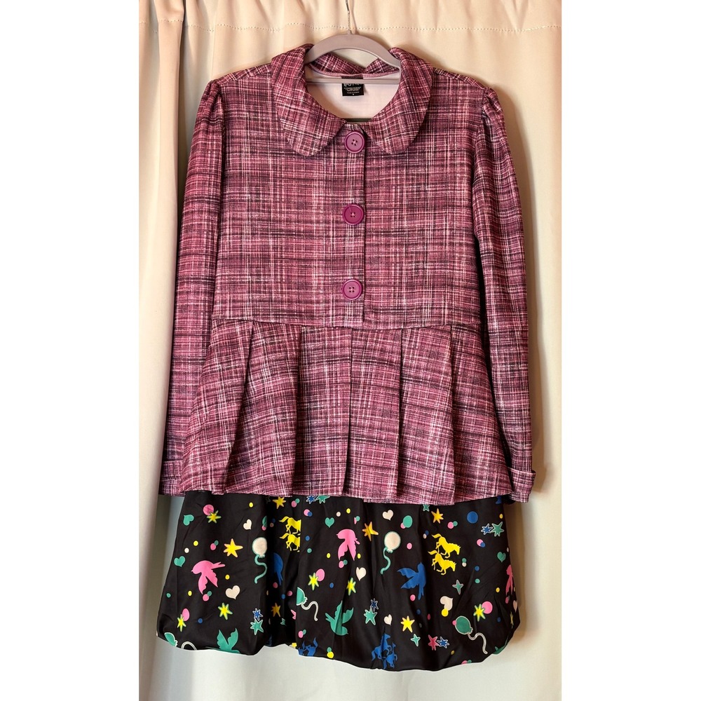 Harry Potter Spirit Luna Lovegood Costume Dress Pink Tweed Thestral Print Small